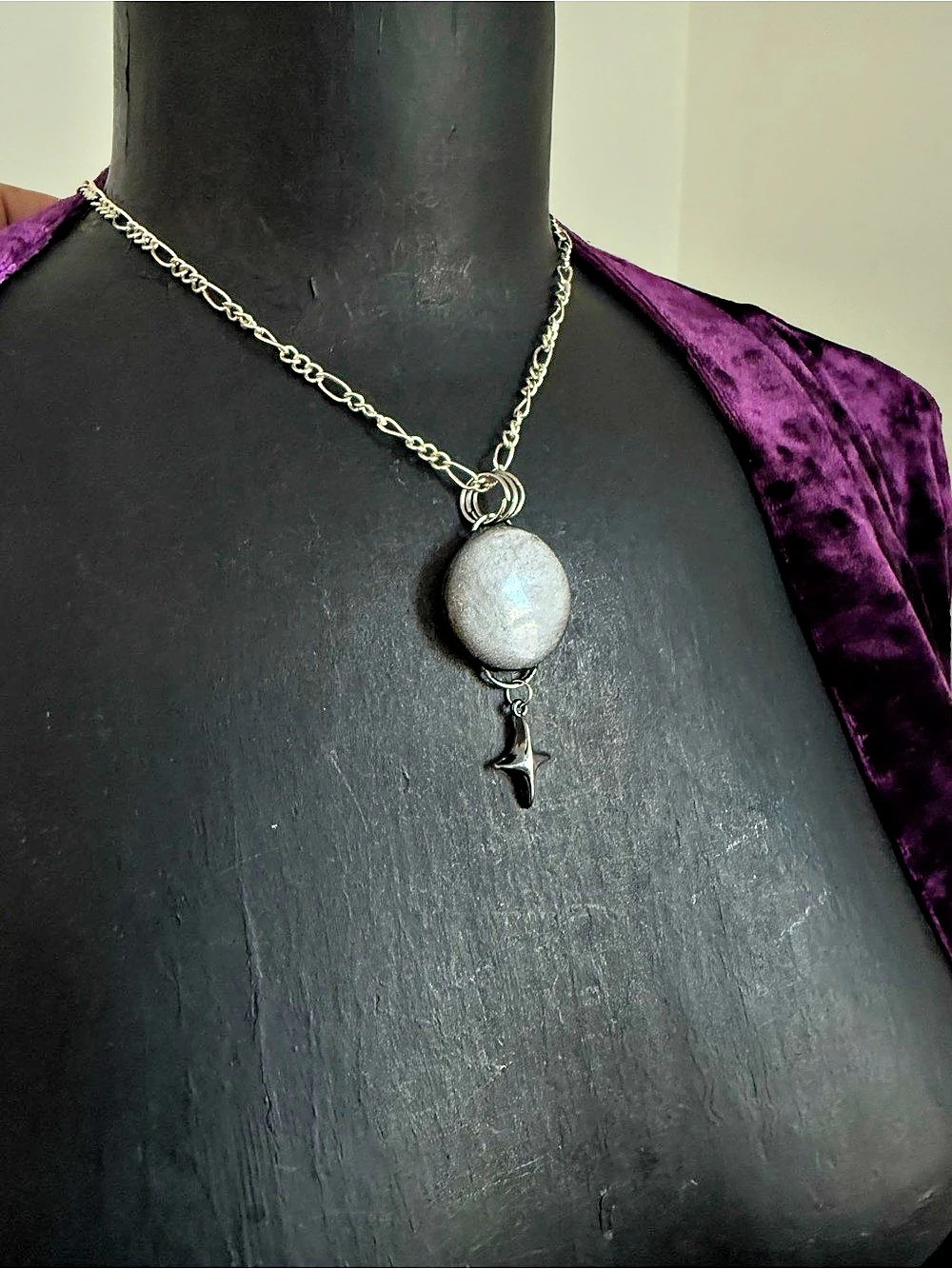 Silversheen Obsidan necklace pendant with star whimsigoth jewelry boho witchy